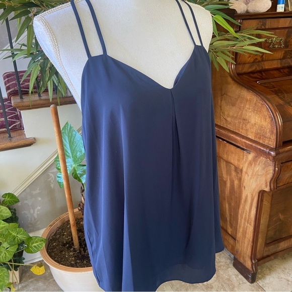 Metaphor Retro Remix Strappy Back Tank Size L Navy Blue Silky Casual Spring Airy - Picture 2 of 7